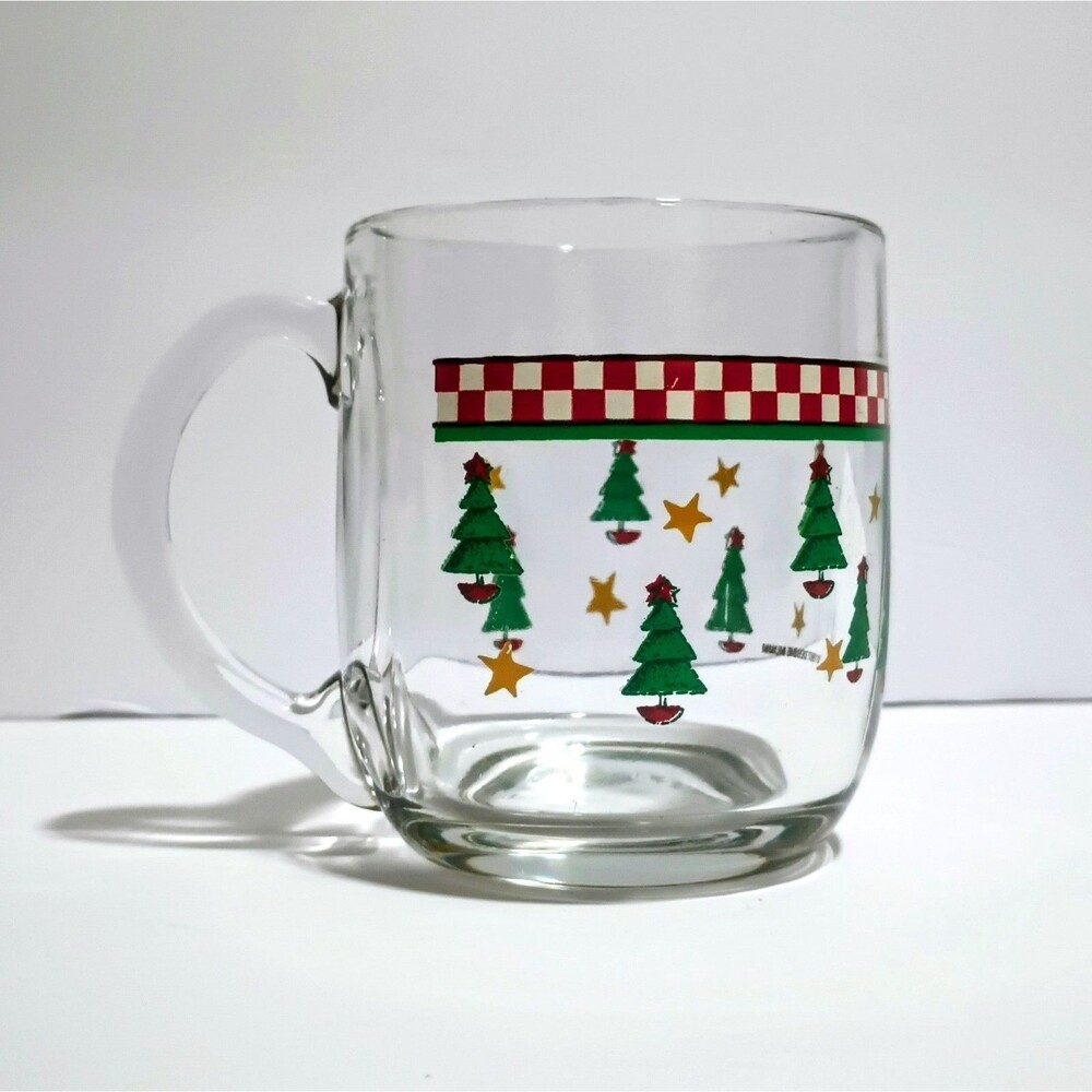 Debbie Mumm MAGIC OF SANTA Glass Mug Coffee Cup Christmas Holiday Vintage 90s